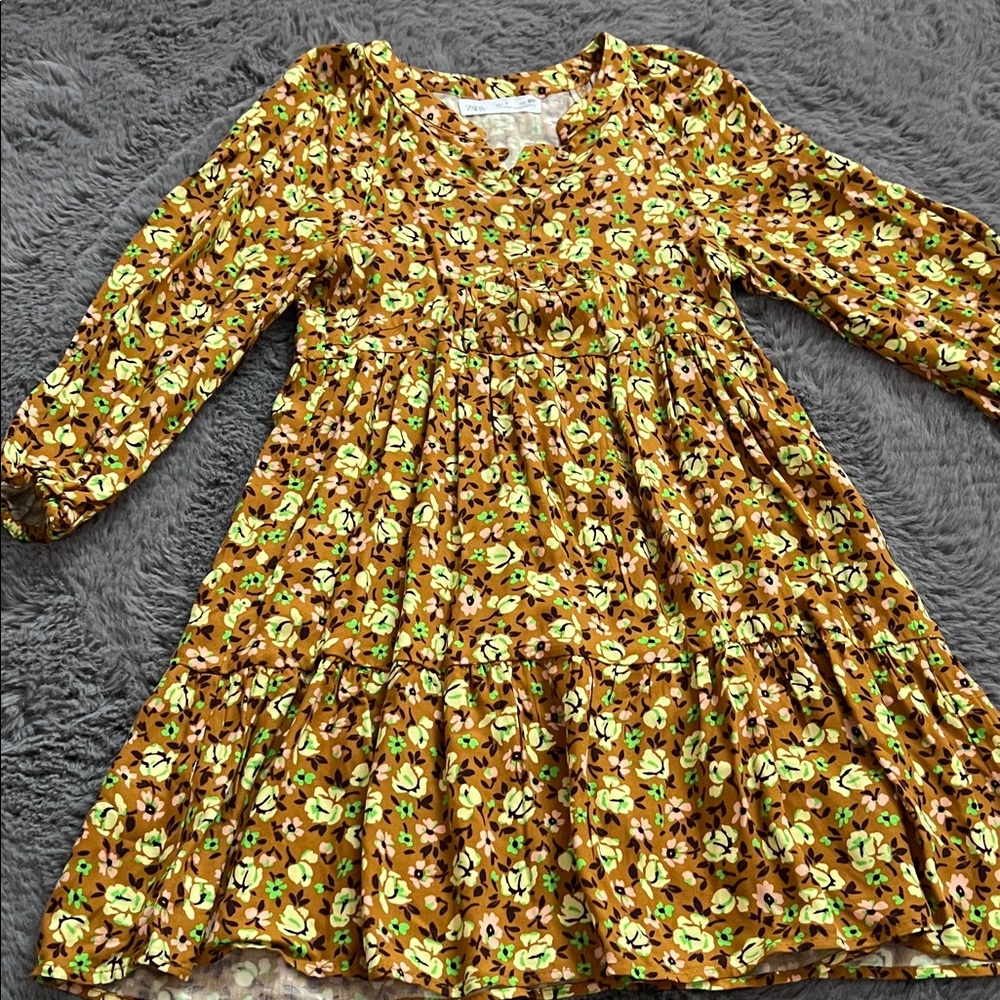 Zara Kids Floral Dress in Yellow and Green